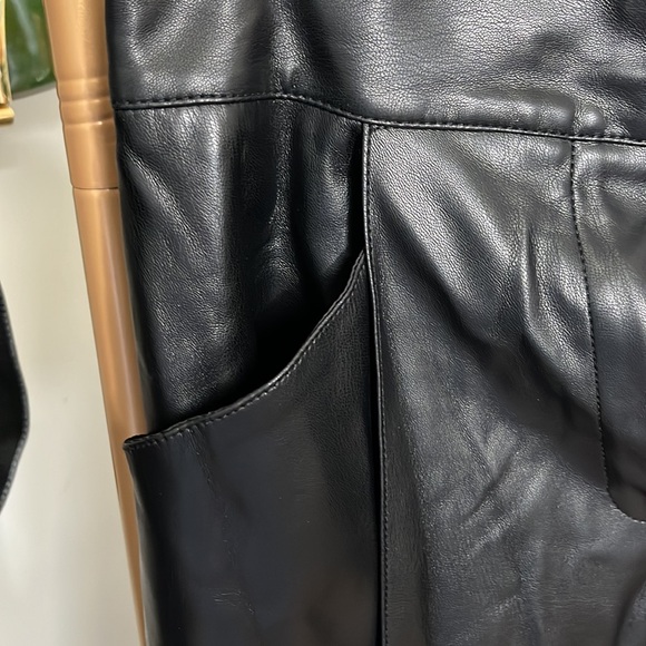 Pleather Midi Skirt with Slit - Picture 3 of 4